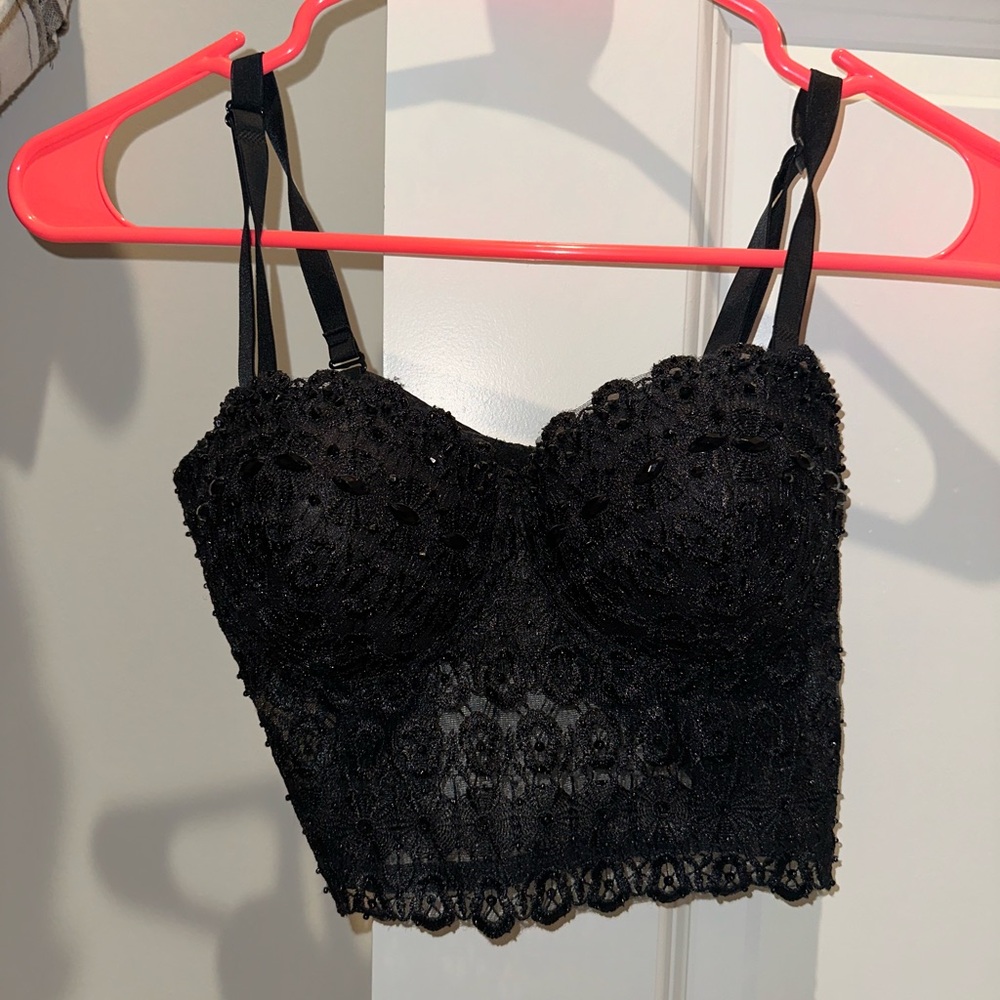 Black Beaded Corset Top